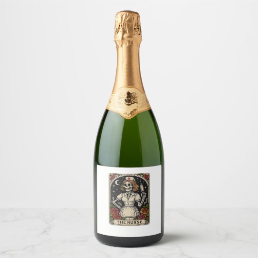 ナースおもしろいスケルトンタロットカードハロウィーン看護 スパークリングワインラベル (正面)