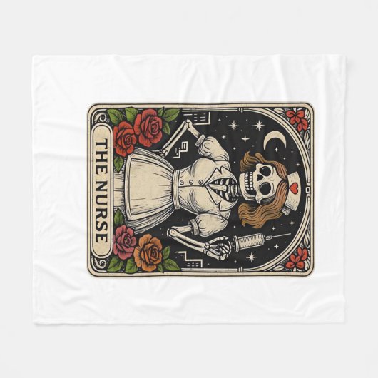 ナースおもしろいスケルトンタロットカードハロウィーン看護 フリースブランケット (正面(横))