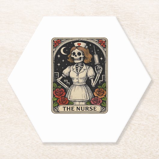 ナースおもしろいスケルトンタロットカードハロウィーン看護 ペーパーコースター (正面)