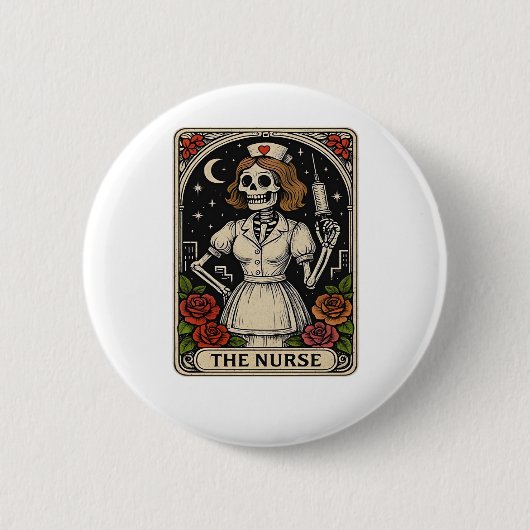 ナースおもしろいスケルトンタロットカードハロウィーン看護 缶バッジ (正面)