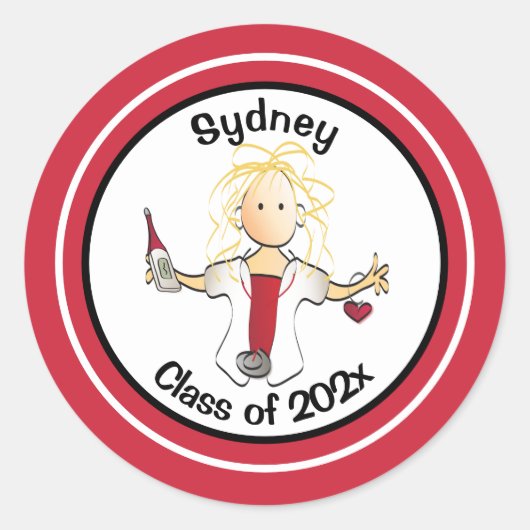 ナースおもしろいマンガ赤黒卒業クラス ラウンドシール (正面)