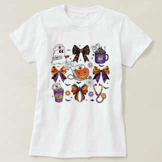 ナースおもしろい聴診器ナースカボチャスカル恋人 Tシャツ