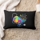 ナースおもしろい自閉症パズル聴診器ハートT-Shir ランバークッション (ブランケット)