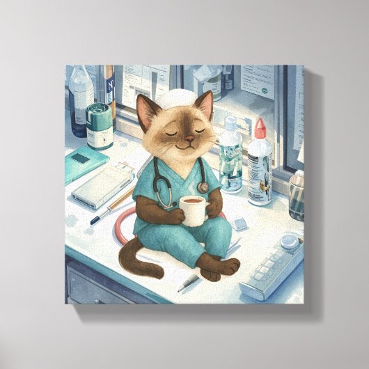 ナースがコーヒーを飲む キャンバスプリント (正面)