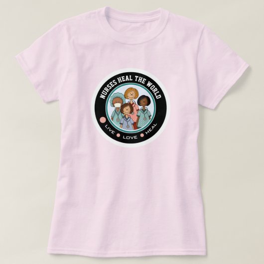 ナースが世界を癒す Tシャツ (デザイン正面)