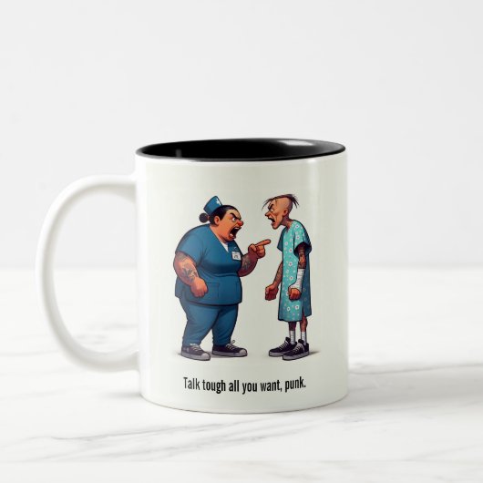 ナースが厳しい集団の患者を教育する ツートーンマグカップ (左)