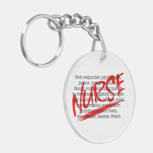 ナースとその多くの仕事 – 両面 キーホルダー (正面左)