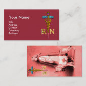 ナースと救助犬/金ゴールドカドゥセウスNRエンブレム,ピンク 名刺 (正面/裏面)