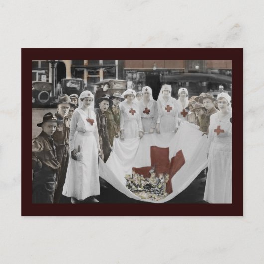 ナースと青少年ボランティアが募金WWI ポストカード (正面)