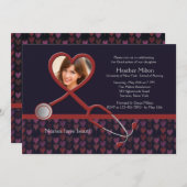 ナースにハートの写真の卒業の招待状があります 招待状 (正面/裏面)