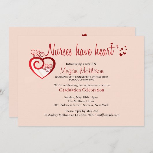 ナースにハートの卒業の招待状があります 招待状 (正面/裏面)