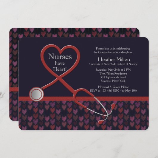 ナースにハートの卒業の招待状があります 招待状 (正面/裏面)
