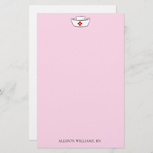 ナースのキャップ追加名ピンク 便箋 (正面/裏面)