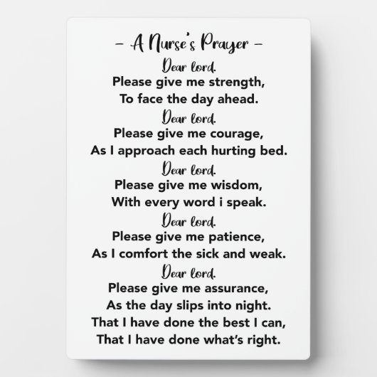 ナースのクール祈りの言葉写真プラークとイーゼルギフト フォトプラーク (正面)