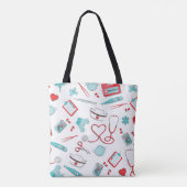 ナースのハート聴診器およびその他のアイコン トートバッグ (裏面)