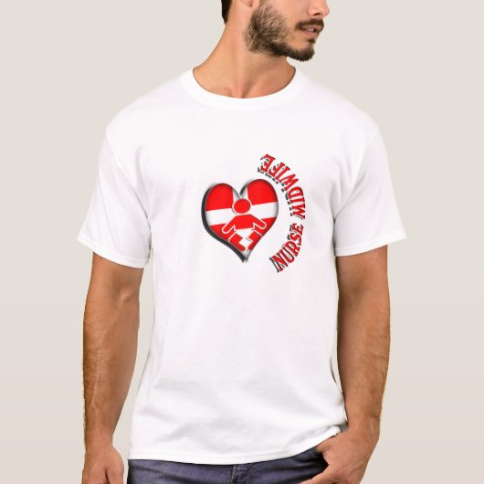 ナースの助産婦のハートの医学の記号 Tシャツ (正面)