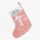 ナースの医学のケリュケイオンの赤面のピンクのフェイクなグリッター スモールクリスマスストッキング (裏面 (吊り時))