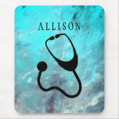 ナースの医学の聴診器のターコイズの大理石のカスタム マウスパッド (正面)