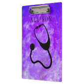 ナースの医学の聴診器の紫色の石のカスタム クリップボード (左)