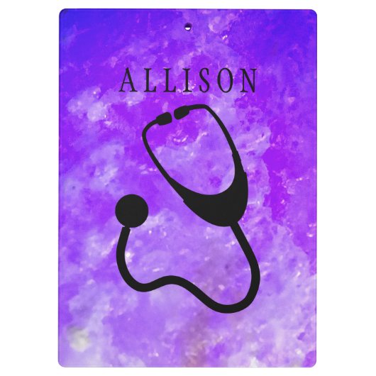 ナースの医学の聴診器の紫色の石のカスタム クリップボード (裏面)