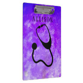 ナースの医学の聴診器の紫色の石のカスタム クリップボード (右)