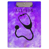 ナースの医学の聴診器の紫色の石のカスタム クリップボード (正面)