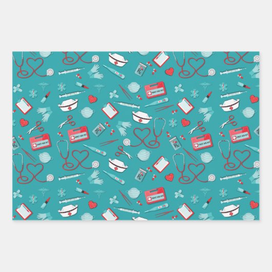 ナースの医療アイコンの気に状態 ラッピングペーパーシート (正面2)