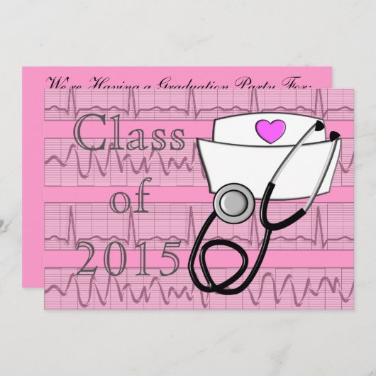 ナースの卒業のパーティの招待状EKGの紙II 招待状 (正面/裏面)