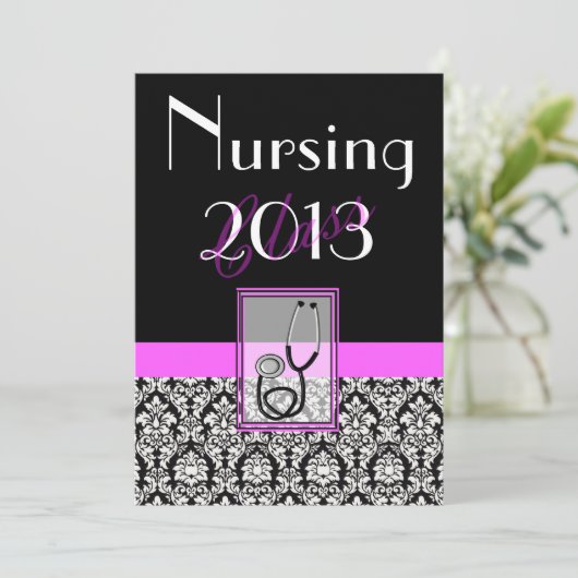 ナースの卒業の卒業の招待状のダマスク織 招待状 (スタンド正面)