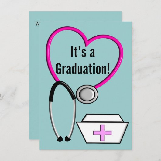 ナースの卒業の招待状の2013年の聴診器 招待状 (正面/裏面)