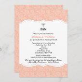 ナースの卒業の珊瑚のダマスク織BSN RN LPNは等できます 招待状 (正面/裏面)