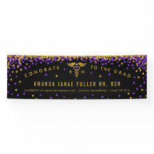 ナースの卒業パーティーのための紫色及び金ゴールドの旗