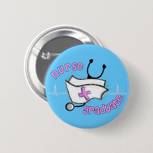 ナースの大学院のギフト(帽子および聴診器のデザイン) 缶バッジ (正面&裏面)