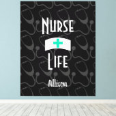 ナースの寿命聴診器の医療パターンのパーソナライズ キャンバスプリント (インサイチュ (ウッドフロア))