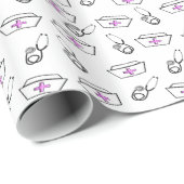 ナースの帽子および聴診器 ラッピングペーパー (ロールコーナー)