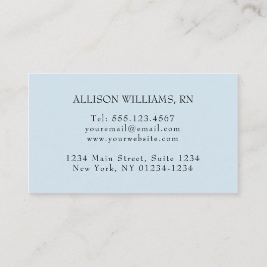 ナースの帽子のモノグラムのな一流の青いプロフェッショナル 名刺 (裏面)