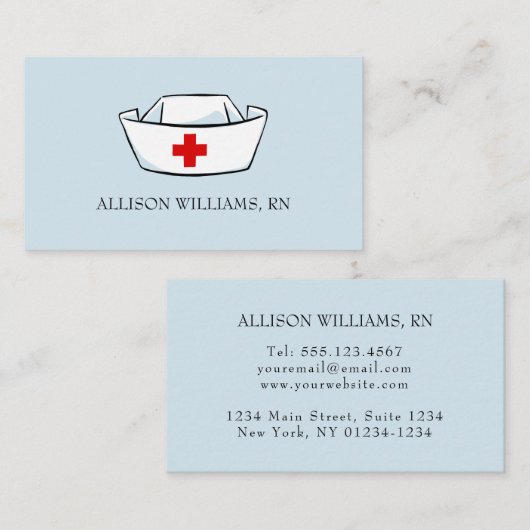 ナースの帽子のモノグラムのな一流の青いプロフェッショナル 名刺 (正面/裏面)