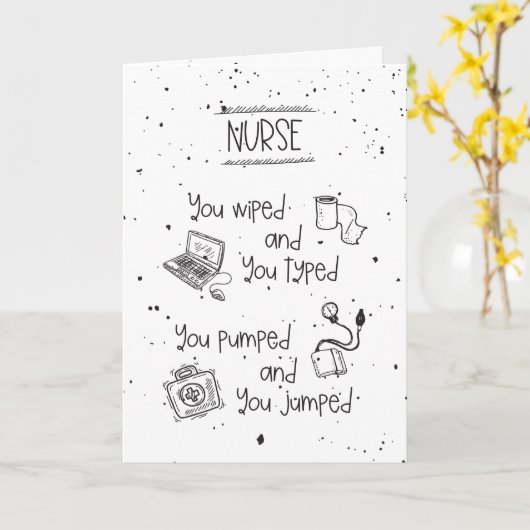 ナースの引退ユーモアの手おもしろい引き カード (黄色い花)