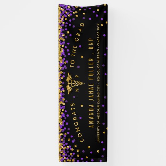 ナースの従業者の卒業の旗の紫色及び金ゴールド 横断幕 (縦)