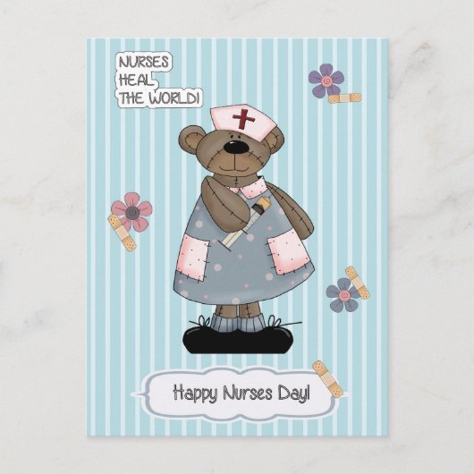 ナースの日おめでとう。かわいいテディベアナース ポストカード (正面)