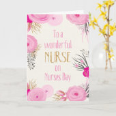 ナースの日 – かわいらしピンク色の花と金ゴールドの輝き カード (黄色い花)