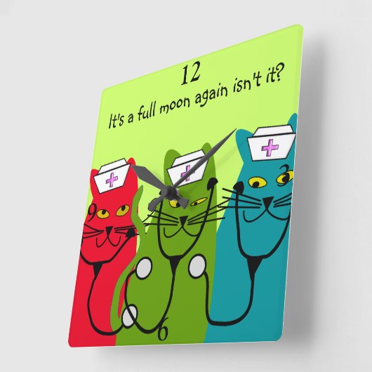 ナースの時計猫のナース"満月" スクエア壁時計 (傾斜)