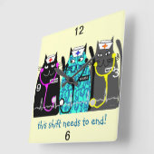 ナースの時計"お洒落な猫" スクエア壁時計 (傾斜)