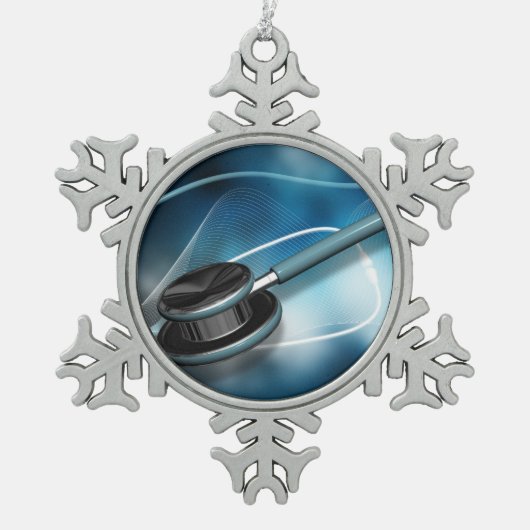 ナースの聴診器 スノーフレークピューターオーナメント (正面)