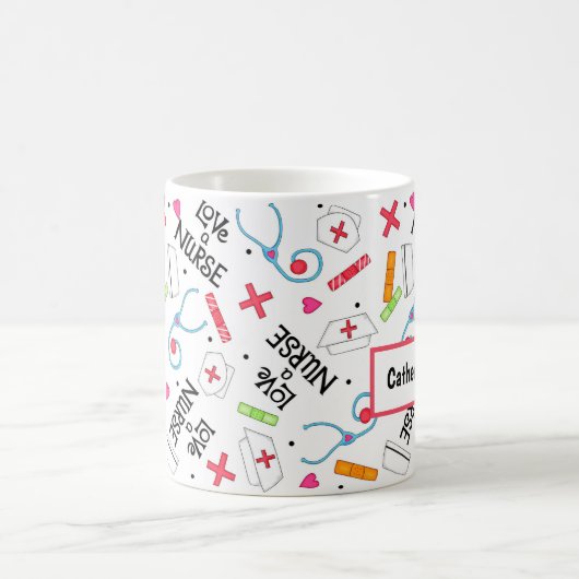ナースの芸術のカラフルで白い一流のパーソナライズの愛して下さい コーヒーマグカップ (中央)