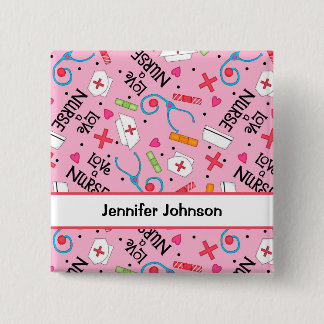 ナースの芸術のピンクの名前パーソナライズなPinのバッジを愛して下さい 缶バッジ