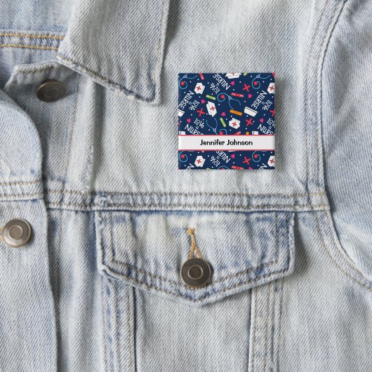 ナースの芸術の濃紺の名前のパーソナライズなバッジを愛して下さい 缶バッジ (インサイチュ)