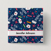 ナースの芸術の濃紺の名前のパーソナライズなバッジを愛して下さい 缶バッジ (正面)