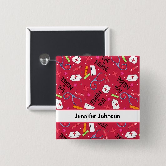 ナースの芸術の赤い一流のパーソナライズなバッジを愛して下さい 缶バッジ (正面&裏面)