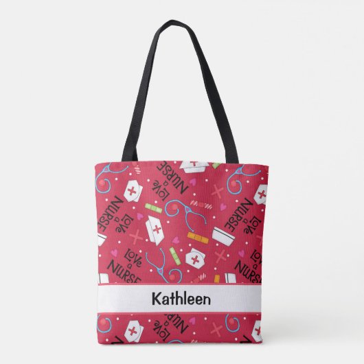 ナースの芸術の赤い一流のパーソナライズの愛して下さい トートバッグ (裏面)